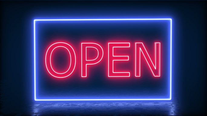 open-neon-banner-background-with-reflection-4k-free-video